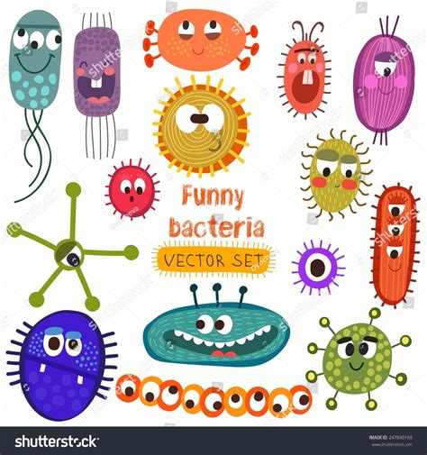 Cute Bacteria Set Funny Funny Characters In A Colorful Style Stock