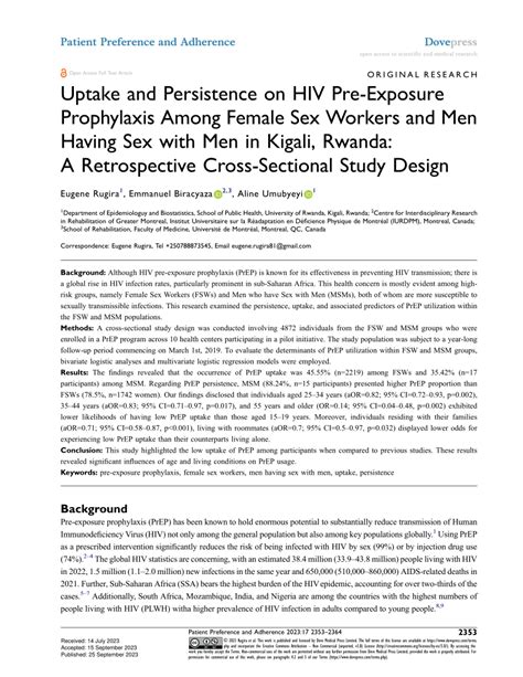 Pdf Uptake And Persistence On Hiv Pre Exposure Prophylaxis Among Female Sex Workers And Men