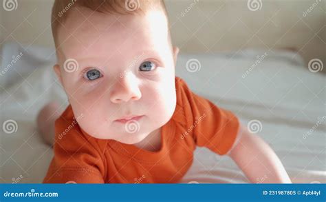 An Amiable Toddler Smiles At The Camera A Three Month Old Baby Lies On