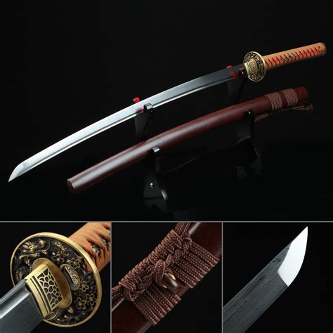 Handmade Pattern Steel Real Japanese Katana Samurai Sword With Dark Red