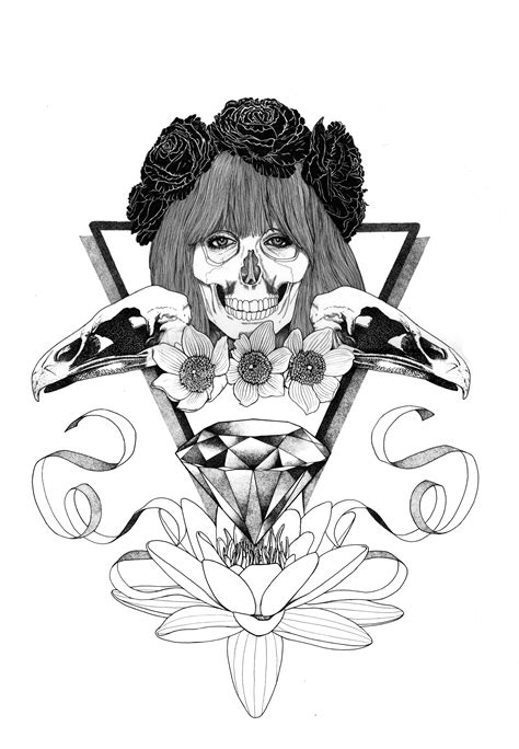 Drawing Art Artdrawing Girls Roses Flowers Skull Diamond Tatou