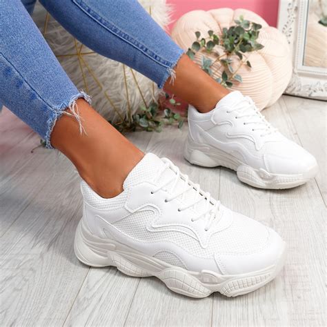 Womens Ladies Wide Fit Chunky Trainers Lace Up Running Sneakers Women