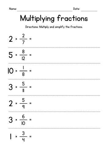 Multiply Proper Fractions By Whole Numbers Worksheet