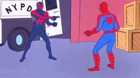 Spider Man 2099 And Spider Man Pointing At Each Other R