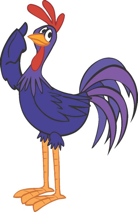 a cartoon rooster standing on one leg