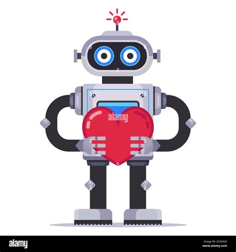 Cute Robot Holds A Heart Mechanism In Love Flat Character Vector