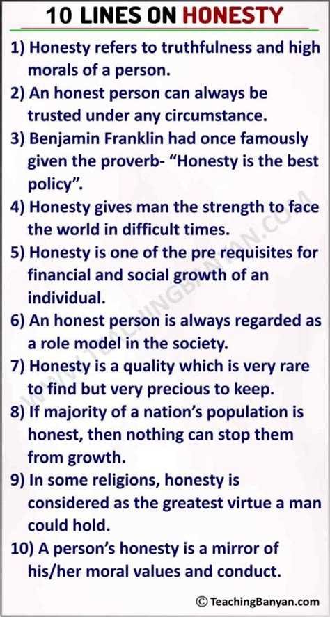 10 Lines On Honesty For Children And Students Of Class 1 2 3 4 5 6