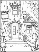 Treehouse Coloring Tree Boomhutten Fun sketch template