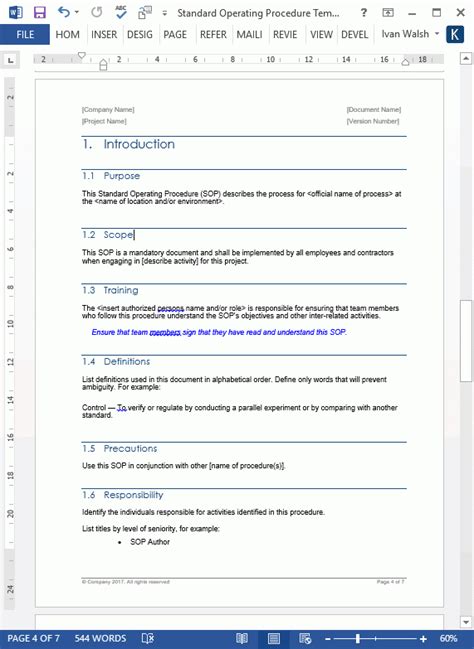 Procedure Template Ms Word Standard Operating Procedure