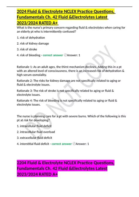 2024 Fluid & Electrolyte NCLEX Practice Questions, Fundamentals Ch. 42