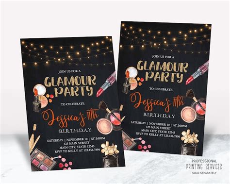 glitz and glam party invitation make up birthday party invite glamour party invite fashion