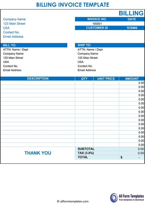 Free Printable Billing Invoices Templates

