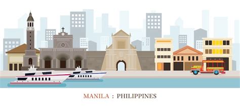 Premium Vector Manila Philippines Skyline Landmarks