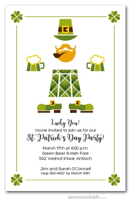 St Patricks Day Irishman In Kilt And Beer Party Invitations