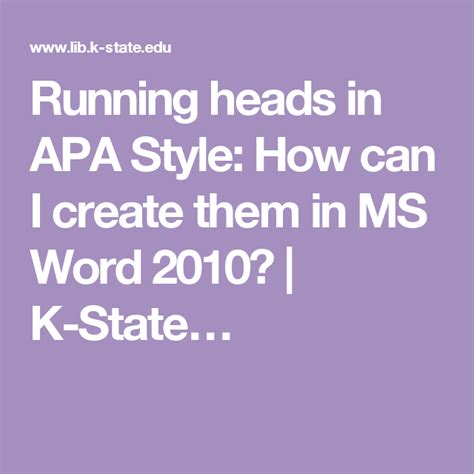 Running Heads In Apa Style How Can I Create Them In Ms Word 2010 K