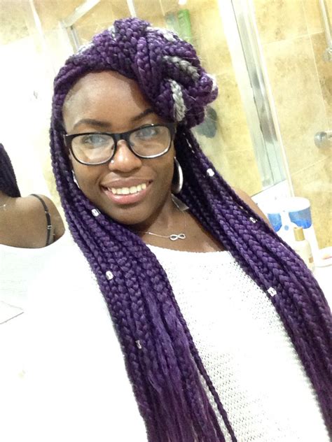 Purple Hair Grey Hair Boxbraids Beads Grey Hair Purple Hair Black