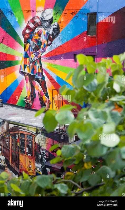 Usa New York Manhattan Colourful Mural By Brazilian Street Artist Kobra Depicting The