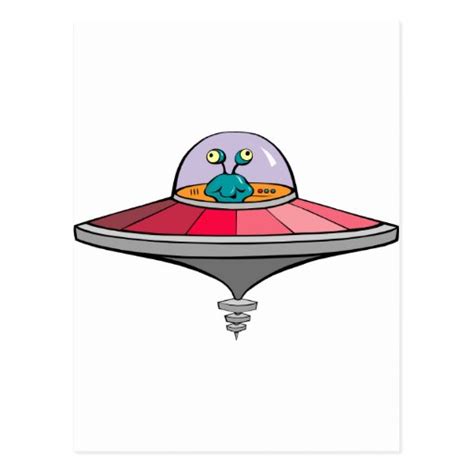 Cute Cartoon Alien In A Ufo Postcard Zazzle