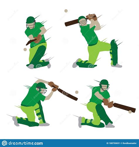 Cricket Player Shape Silhouette Vector Sports Action Figure Stock
