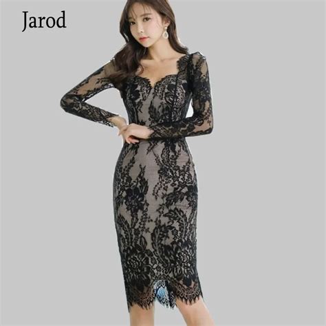 Elegant Spring Sexy Lace Patchwork Pencil Bodycon Dress Women Hollow