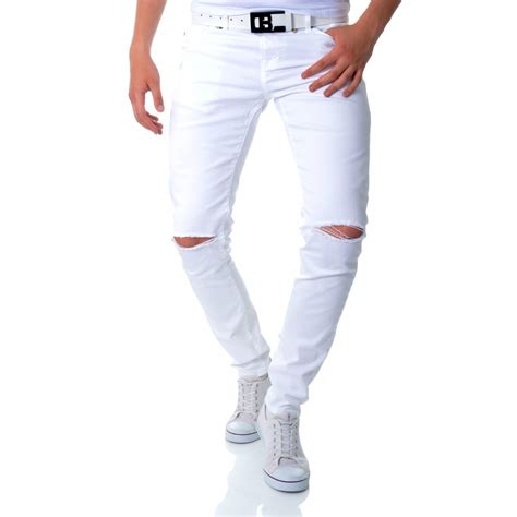 A modern slim with room to move, the 511™ slim fit stretch jeans are a classic since right now. Cipo & Baxx All White Denim Jeans Distressed Finish Slim Fit