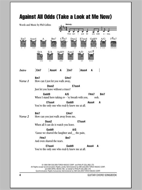 Use transpose and capo to change the chords. Against All Odds (Take A Look At Me Now) | Sheet Music Direct