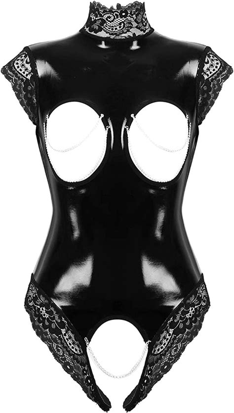 Sexy Cupless Crotchless Teddy Lingerie Femme Pvc Latex Catsuit Gothic