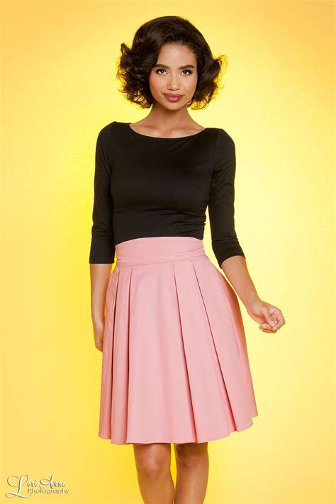 Little Jun Skirt In Pale Rose Pink Box Pleat Skirt Skirts 60s Fashion