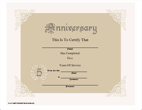 The number of years from which the employee has been working for the company should also be mentioned at the top of the certificate. A pretty, lacy anniversary certificate honoring 5 years of ...