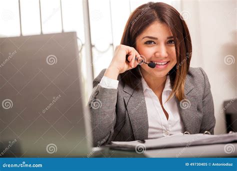Happy Call Center Rep Stock Image Image Of Laptop Latin 49730405