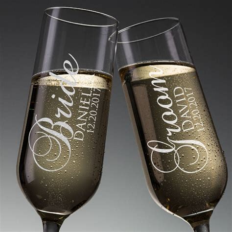 Set Of 2 Wedding Champagne Flutes Bride Groom Personalized Etsy
