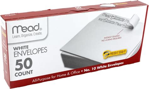 Mead 10 Envelopes Press It Seal It White 50box 75024