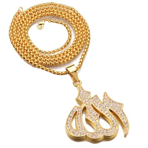 Islamic Allah Pendant Necklace For Women Silver Gold Color Cubic Zirconia Necklace Religious