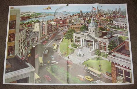 Vtg 1963 World Book Farm Poster City Scene 25 X 38 Childcraft Two