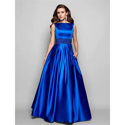 Ts Couture A Line Ball Gown Bateau Neck Floor Length Satin Prom Formal