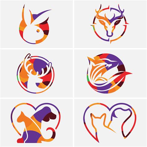 Low Poly Style Rabbit Fox Deer Head And Dog Icon Logo Design
