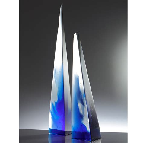 Blue Cast Glass Sculpture I Pyramids By Sandra Balmer I Boha Glass