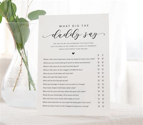 What Did The Dad Say Baby Shower Game Printable Game Card Etsy Canada