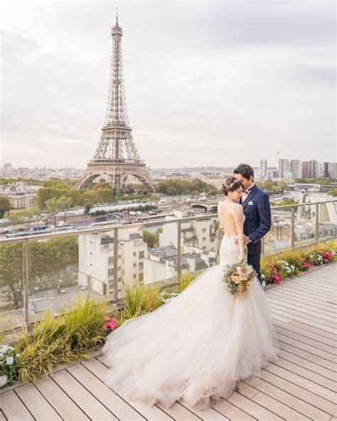 Bridal Couple Eiffel Tower View Terrace Hotel Shangrila Wedding Session