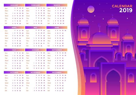 Islamic 2019 Printable Calendar Vector 274072 Vector Art At Vecteezy