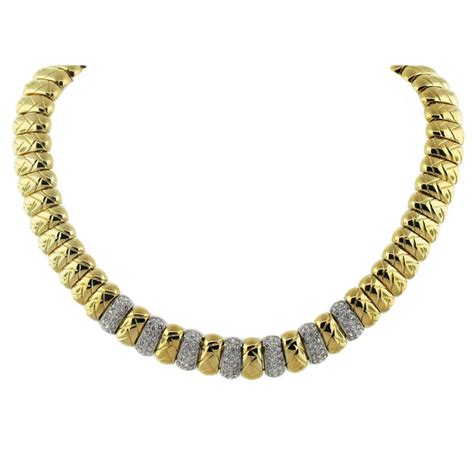 Diamond Pave Textured Yellow Gold Necklace At 1stdibs