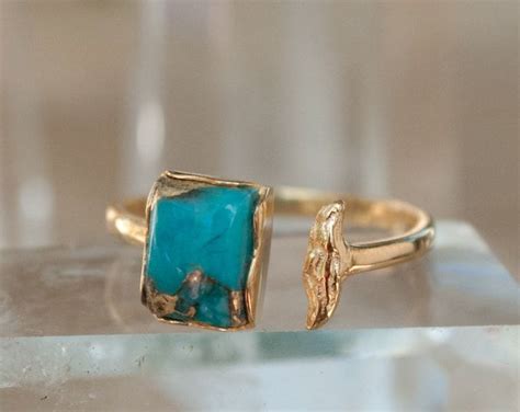 Turquoise Ringgold Ringstatement Ring Gemstone Ring Copper Etsy