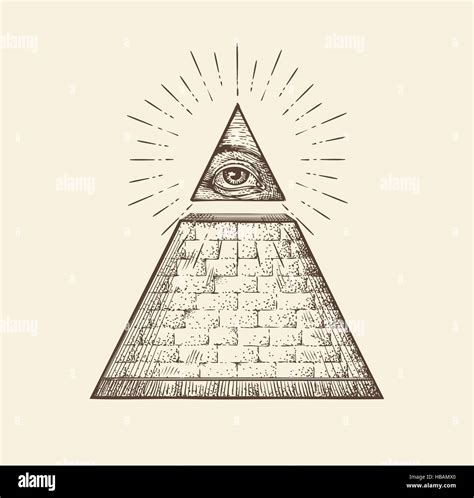 Hand Drawn Vector Illustration All Seeing Eye Pyramid Symbol Stock Images