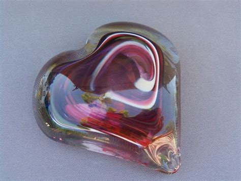 Hand Blown Art Glass Heart Paperweight