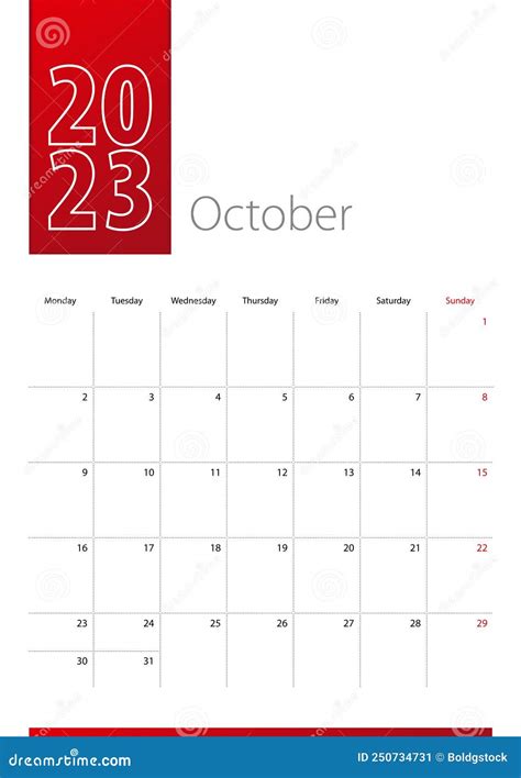 October 2023 Calendar Design Week Starts On Monday Vertical Calendar