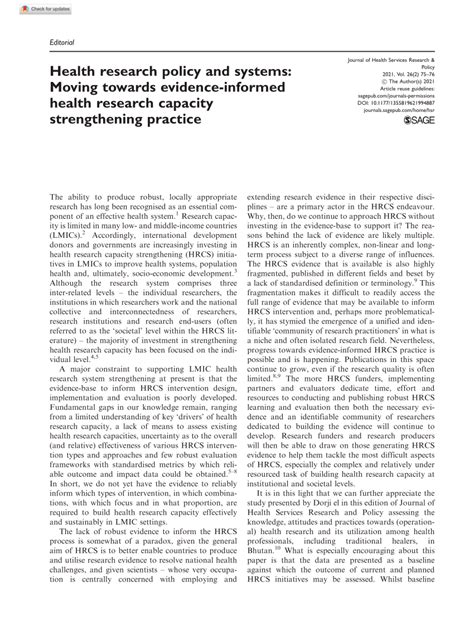 Pdf Health Research Policy And Systems Moving Towards Evidence