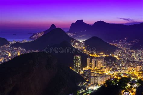 Night View Of Copacabana Beach In Rio De Janeiro Stock Photo Image Of