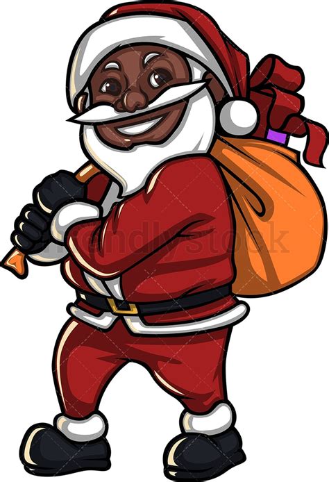 Smiling Black Santa Claus With T Bag Cartoon Vector Clipart