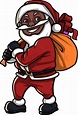 Smiling Black Santa Claus With Gift Bag Cartoon Vector Clipart ...