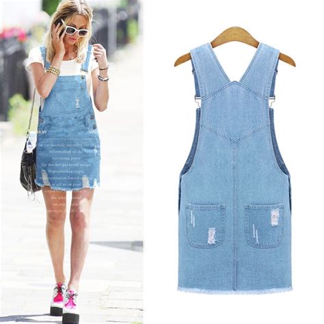 Cute Lady Womens Washed Casual Blue Denim Overall Denim Skirt Jumper